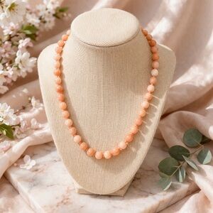 🌸 Vintage Coral Jade Beaded Necklace 💎 12K Gold Filled Clasp 🌿